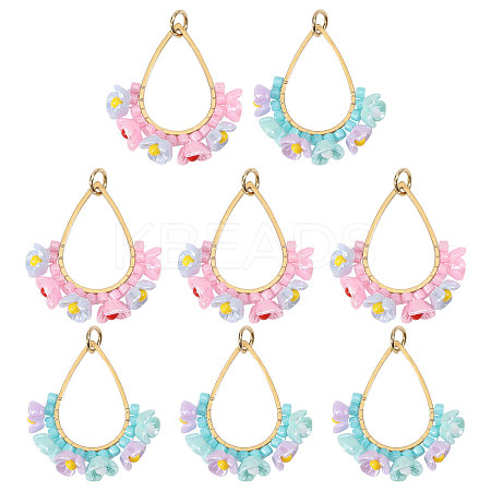8Pcs 2 Colors Glass Seed Beads & Resin Pendants PALLOY-CA00038-1