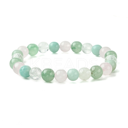 Natural Amazonite & Rose Quartz & Quartz Crystal & Green Aventurine Round Beaded Stretch Bracelets BJEW-JB10910-10-1
