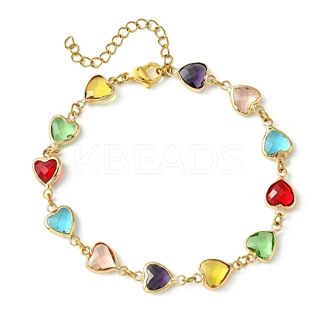 Colorful Glass Heart Link Bracelets BJEW-JB10578-1