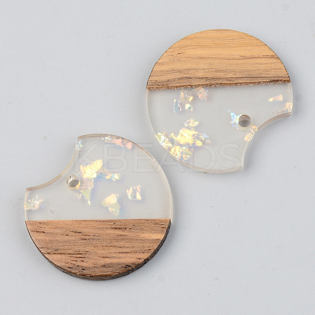Transparent Resin & Walnut Wood Pendants RESI-S389-038A-E01-1