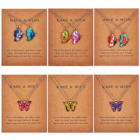 6Pcs Butterfly Pendant Necklaces for Women JN1066A-1