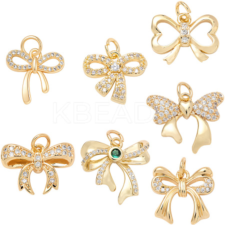14Pcs 7 Styles Brass Micro Pave Cubic Zirconia Pendants KK-BBC0020-29-1