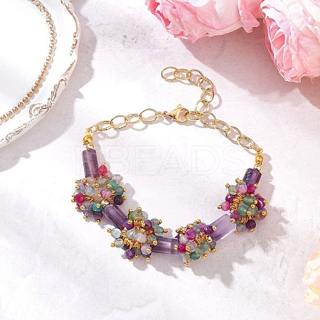 Natural Agate & White Jade & Amethyst  Beads Link Bracelets BJEW-JB12164-01-1
