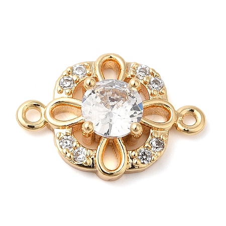 Brass Pave Clear Cubic Zirconia Connector Charms KK-G503-32G-1