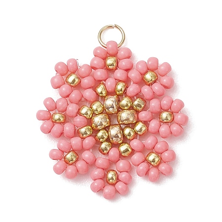 Glass Seed Beaded Flower Pendants PALLOY-MZ01181-03-1