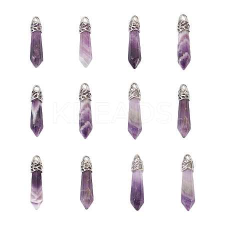 12Pcs Bullet Natural Amethyst Pointed Pendants G-FW0001-11-1