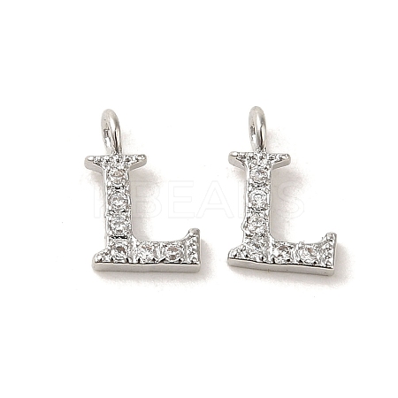 Initial Letter Brass Micro Pave Cubic Zirconia Pendants ZIRC-F008-L-1