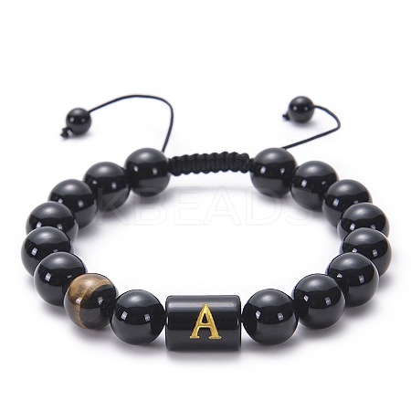 Natural Black Agate & Tiger Eye Round Beaded Adjustable Bracelets HL8029-1-1