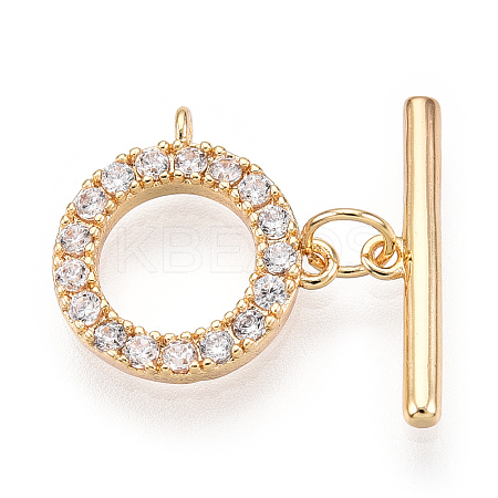 Brass Micro Pave Clear Cubic Zirconia Toggle Clasps KK-E068-VC174-1