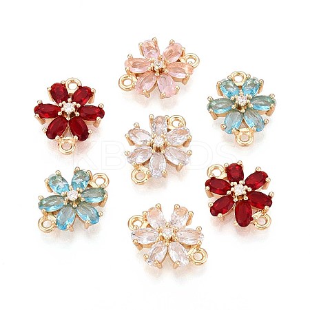 Brass Pave Cubic Zirconia Flower Connector Charms KK-T078-26G-1