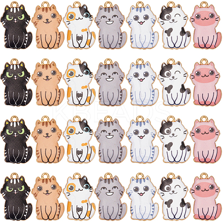 28Pcs 7 Colors Rack Plating Alloy Enamel Pendants FIND-SC0012-10-1