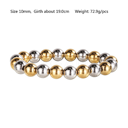 Hip-hop Style Waterproof 304 Stainless Steel Beads Stretch Bracelets for Women Men CT0530-5-1