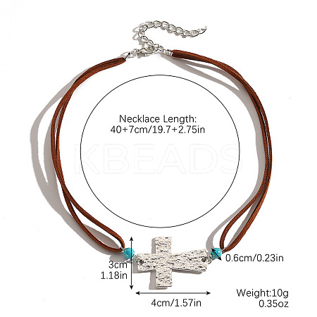Alloy Textured Sideways Cross Link Double Cord Necklaces for Women FS-WGA4DD0-03-1