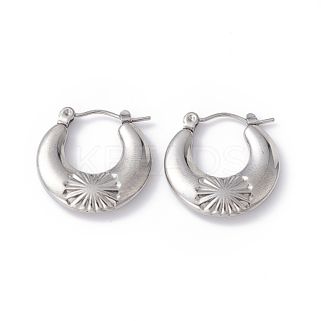 Tarnish Resistant 304 Stainless Steel Croissant with Flower Hoop Earrings for Women EJEW-G314-15P-1