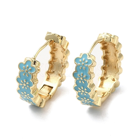 Flower Real 18K Gold Plated Brass Hoop Earrings EJEW-L268-015G-01-1