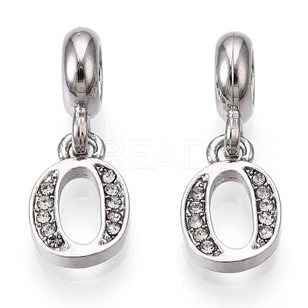 Platinum Rack Plating Alloy Rhinestone European Dangle Charms PALLOY-T048-36P-O-1