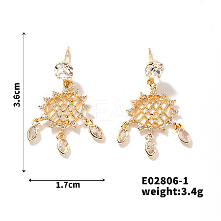 Korean Style Woven Net/Web with Feather Brass Cubic Zirconia Earrings Unique Fashion YC0867-1-1