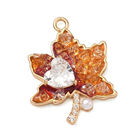 Autumn Brass Micro Pave Clear Cubic Zirconia Pendants KK-G556-10G-1