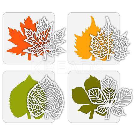 4Pcs 4 Styles Plant Theme PET Hollow Out Drawing Painting Stencils DIY-WH0394-0148-1