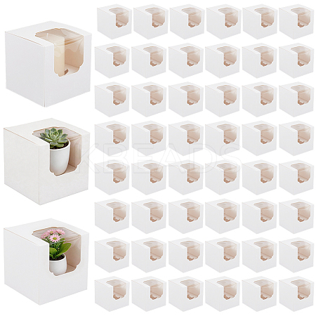 Cube Paper Cupcake Storage Boxes with Visible Window BAKE-WH0002-002B-1