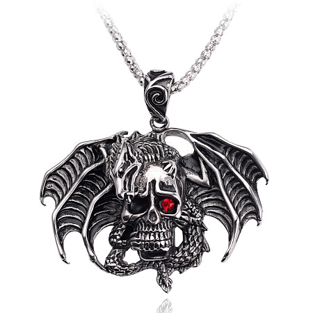 Hip-hop cool dragon skull titanium steel pendant - fashionable men's necklace ST9793296-1