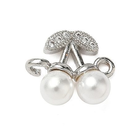 Brass Micro Pave Cubic Zirconia & ABS Plastic Imitation Pearl White Cherry Connector Charms KK-I276-56P-01-1