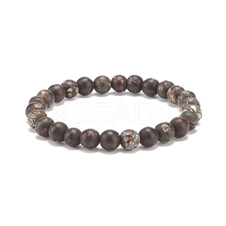 Round Natural Agate Stretch Beaded Bracelets BJEW-JB08196-03-1