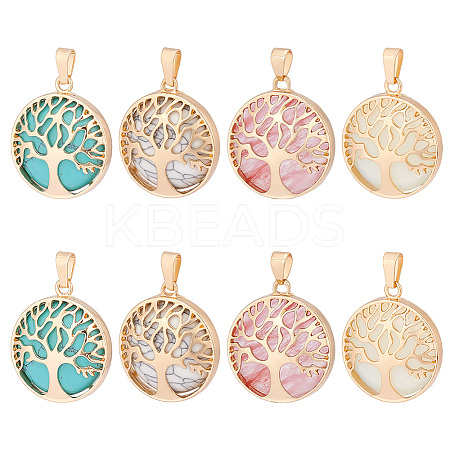 8Pcs 4 Styles Natural & Synthetic Mixed Gemstone Pendants G-PH0002-39G-1