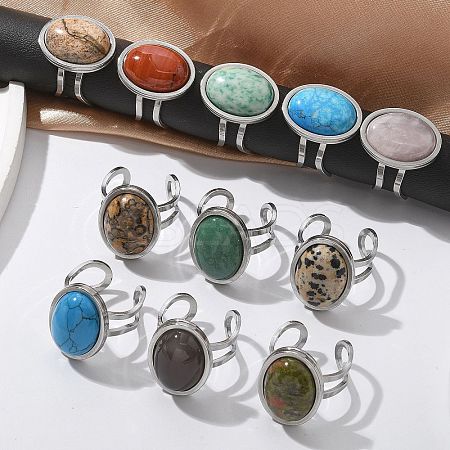 Oval Natural & Synthetic Gemstone Finger Rings RJEW-M062-02P-19-1