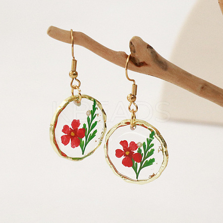 Alloy Epoxy Dried Flower Dangle Earrings FS-WGABF6D-04-1