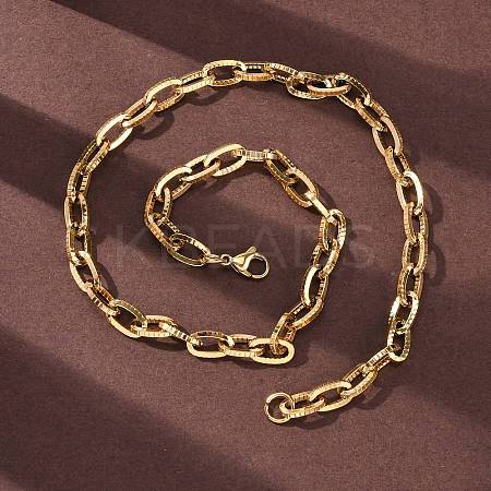 304 Stainless Steel Textured Cable Chain Necklaces NJEW-Q013-01G-1