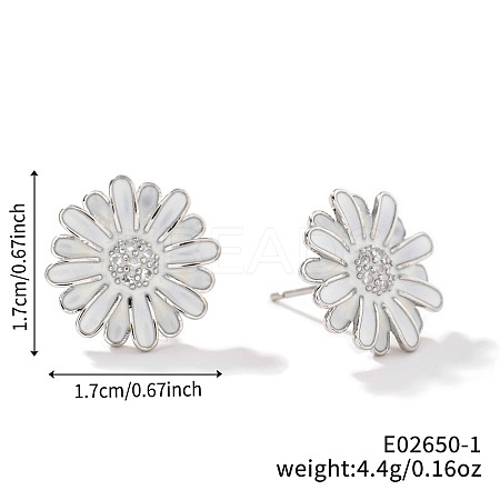 Cute Fashionable Sunflower Brass Clear Cubic Zirconia Stud Earrings for Women VH7419-1-1