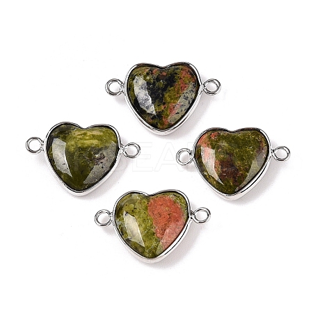 Natural Unakite Love Heart Pendants G-T138-205L-P-1