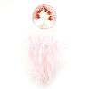 Tree of Life Wrapped Natural Rose Quartz Chips Woven Web/Net with Feather Decorations PW-WG91800-11-1