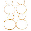 Faux Pearl & Brass & Glass Braided Bead Bracelet Sets WG4426-11-1