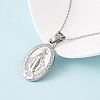 304 Stainless Steel Oval with Virgin Mary Pendant Necklaces for Women NJEW-B149-02P-3