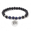 Natural Lava Rock & Natural Lapis Lazuli Gemstone Round Beaded Stretch Bracelet BJEW-JB09767-02-1