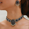 Oval Alloy Rhinestone Choker Necklace & Stud Earrings Sets for Women FS-WG6C9E9-01-1
