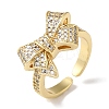 Bowknot Brass Micro Pave Clear Cubic Zirconia Open Cuff Rings for Women RJEW-C098-13G-1