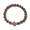 Natural Tiger Eye Cross Round Beaded Stretch Bracelets for Men Women BJEW-JB12258-01-2