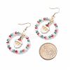 Glass Beaded Big Ring with Christmas Santa Claus Alloy Dangle Earrings EJEW-TA00079-4