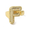 Letter Brass Micro Pave Clear Cubic Zirconia Open Cuff Ring for Women RJEW-N046-03F-G-2