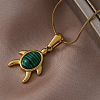 Ocean 310 Stainless Steel Green Enamel Turtle Pendant Necklaces for Women QG8556-3