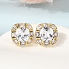 Brass Pave Clear Cubic Zirconia & Glass Stud Earrings EJEW-G471-03G-01-1