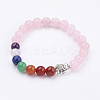 Natural Rose Quartz Stretch Bracelets BJEW-P180-B06-1