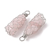 Rack Plating Copper Wire Wrapped Natural Rose Quartz Chip Big Pendants G-C130-01P-06-2