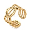 Ion Plating(IP) 304 Stainless Steel Wave Open Cuff Ring for Women RJEW-M149-36G-3