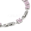 Noble Gift Ideas for Lady Platinum Tone Brass Micro Pave Cubic Zirconia CZ Flower Link Chain Bracelets BJEW-L472-03-1-3