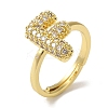 Rack Plating Letter Brass Micro Pave Clear Cubic Zirconia Adjustable Rings for Women KK-S391-03G-F-2