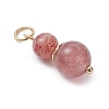 3Pcs 3 Styles Natural Carnelian(Dyed & Heated) & Strawberry Quartz & Red Jasper Round Beaded Pendants PALLOY-JF04701-04-4